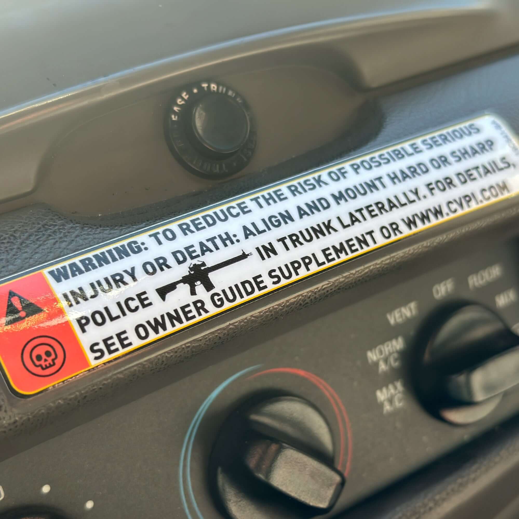 2003 - 2011 Ford CVPI Dash Warning Tag
