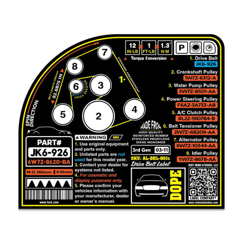 2003 - 2011 Panther Platform Drive Belt Label