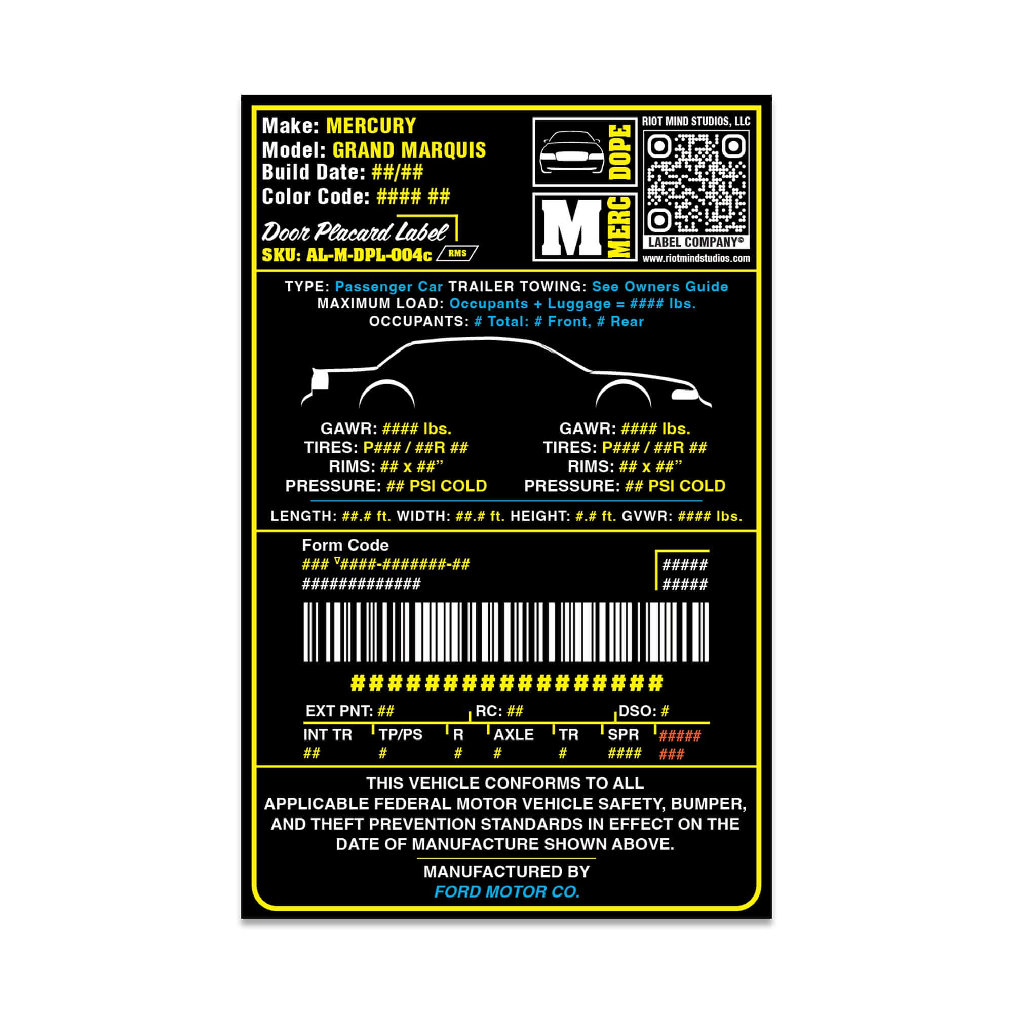 2003 - 2011 Panther Platform VIN Label | Riot Mind Studios – Riot